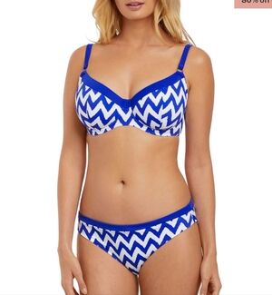 Freya Blue and White Zigzag Bikini Set  34D top Size Small bottoms